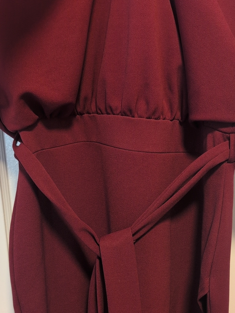 Elegant Burgundy Belted Women’s Dress - Picture 3 of 5
